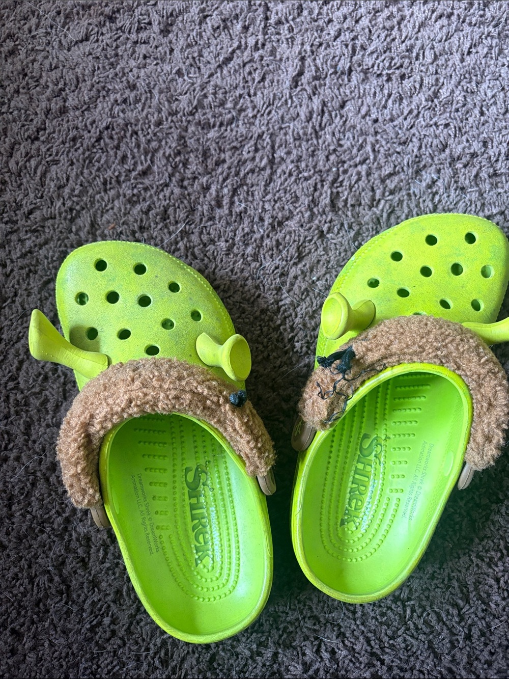 CROCS Kids Neon Green Fuzzy-Lined Classic Clog Shrek